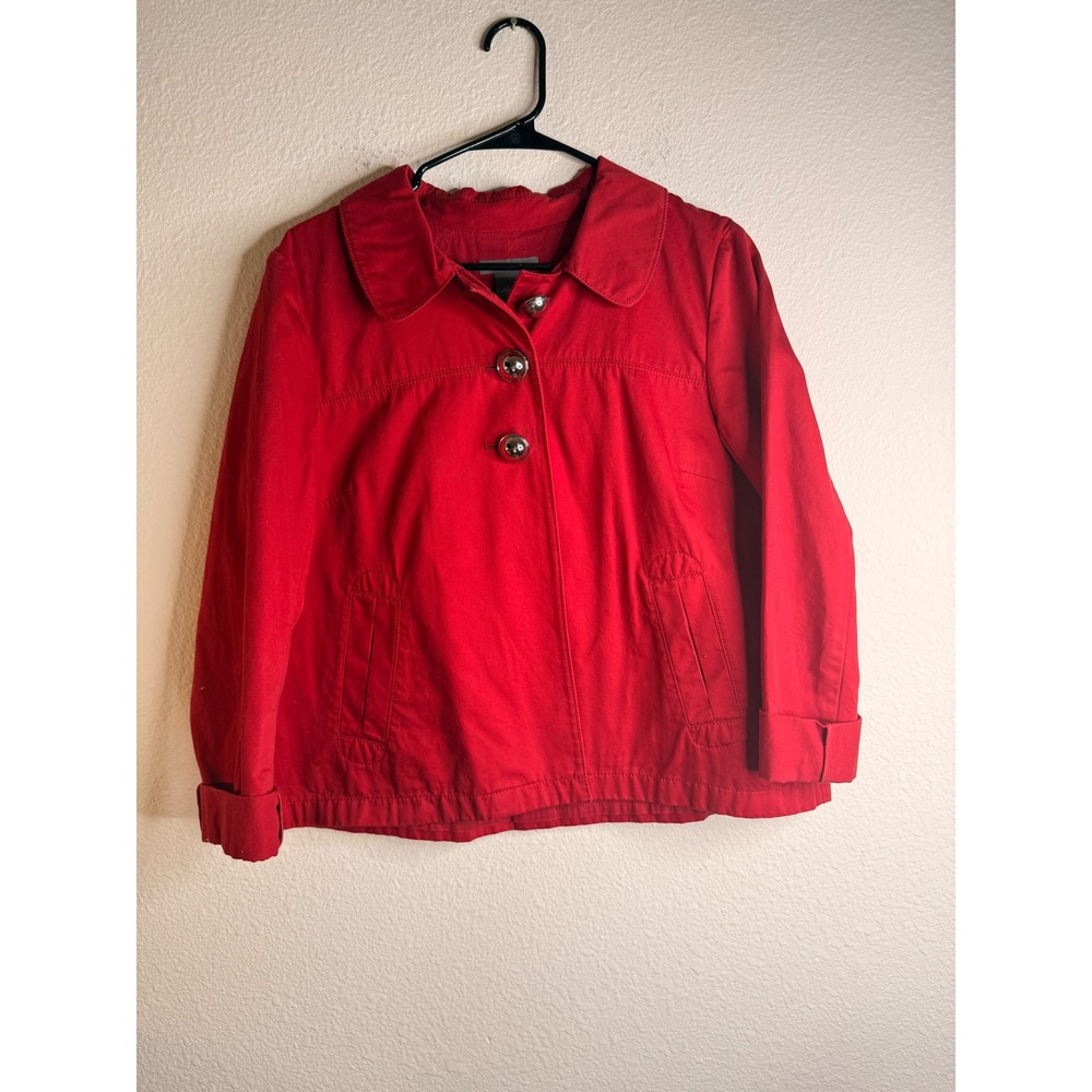 Vintage Ann Taylor Red Cropped Trapeze Jacket - 100% Cotton Retro Large